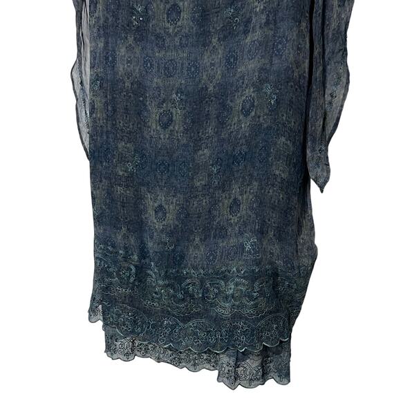 Sundance Womens 16 2-pc Midi Slip Dress Sheer Overlay Embroidered Sequin Blue - Picture 8 of 14